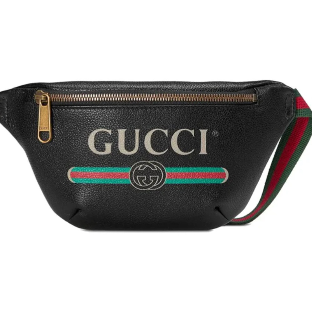 Authentic Gucci Logo Belt Fanny Waist Leather Black Bag Large Unisex